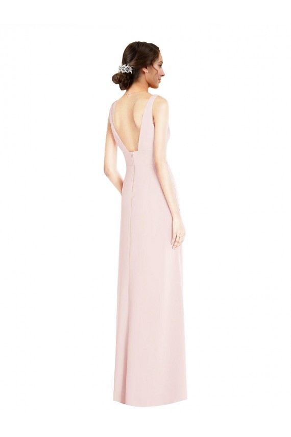 Affordable Sleeveless V-Neck Stretch Crepe Pink Long Black Tie Evening Dress