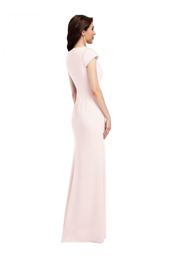 Affordable Cap Sleeves V-Neck Stretch Crepe Pink Long Formal Evening Dress