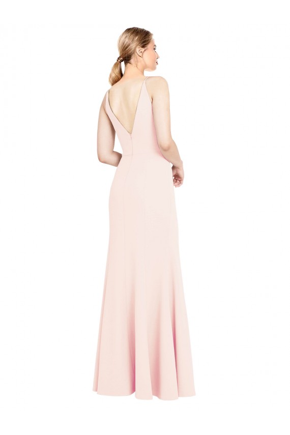 Affordable Sleeveless High Neck Stretch Crepe Pink Long Formal Evening Dress