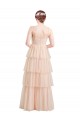 Affordable Sleeveless V-Neck Tulle Pink Long Semi Formal Evening Dress