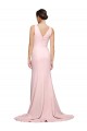Affordable Sleeveless V-Neck Stretch Crepe Pink Sweep Train Semi Formal Evening Dress