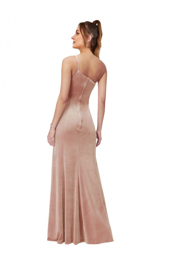 Affordable Sleeveless One Shoulder Stretch Velvet Pink Long Black Tie Evening Dress