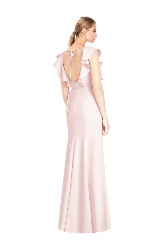 Affordable Cap Sleeves Bateau Neck Stretch Crepe Pink Long Formal Dress
