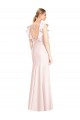 Affordable Cap Sleeves Bateau Neck Stretch Crepe Pink Long Formal Dress