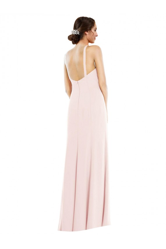 Affordable Sleeveless Halter Neck Stretch Crepe Pink Long Formal Evening Dress
