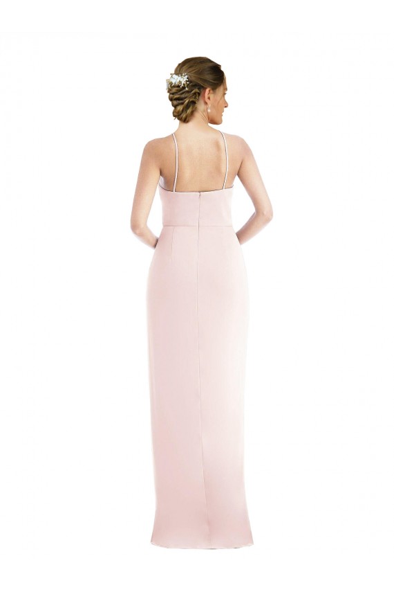 Affordable Sleeveless Halter Neck Stretch Crepe Pink Long Semi Formal Evening Dress