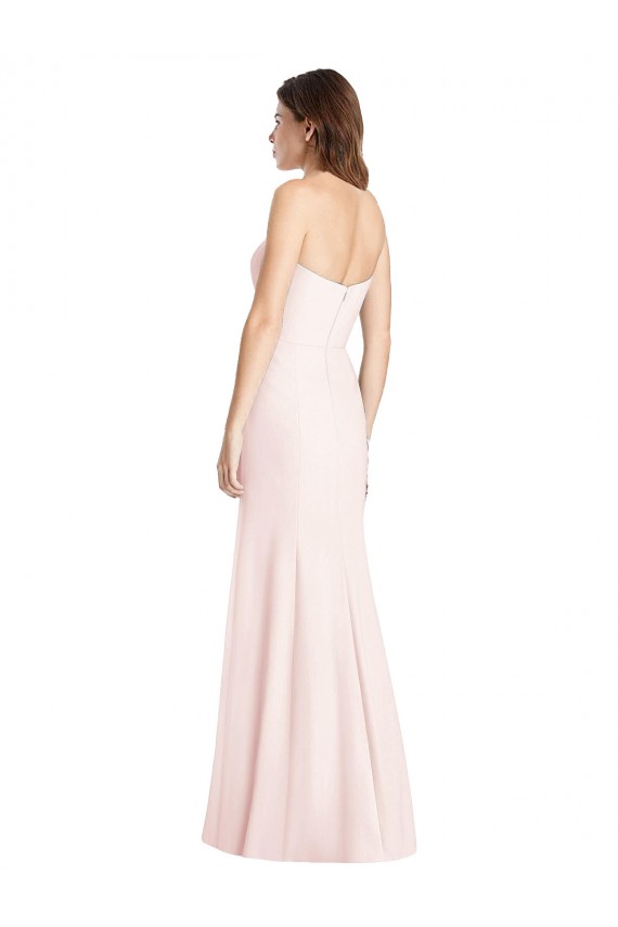 Affordable Sleeveless Strapless Stretch Crepe Pink Long Semi Formal Evening Dress