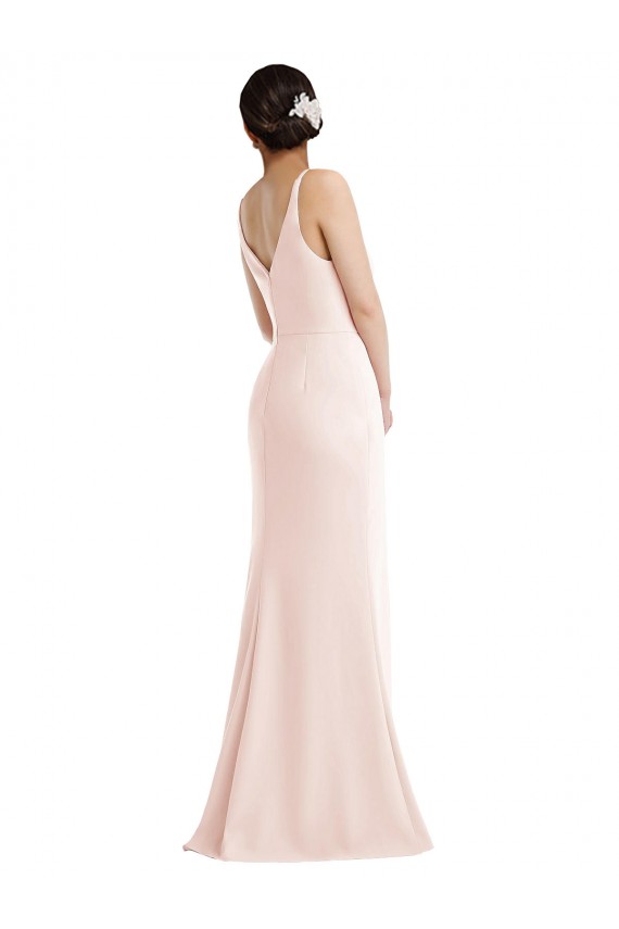 Affordable Sleeveless V-Neck Stretch Crepe Pink Long Formal Evening Dress