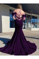 Affordable Sleeveless V-Neck Velvet Sequin Plum Purple Court Train Evening Dress