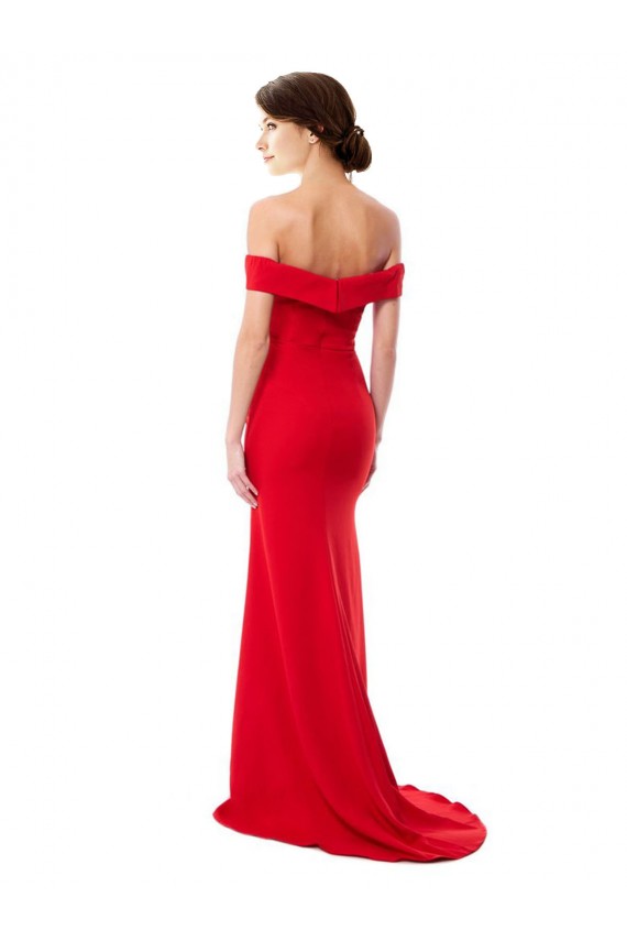 Affordable Sleeveless High Neck Stretch Crepe Red Long Evening Gowns