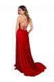 Affordable Sleeveless Square Neck Spandex & Lace Red Long Semi Formal Evening Dress