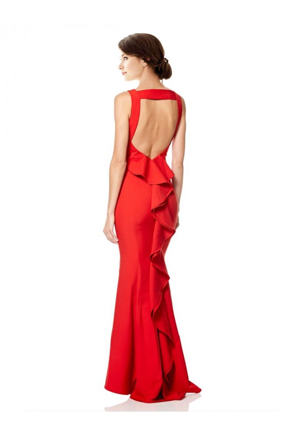 Affordable Sleeveless High Neck Stretch Crepe Red Long Evening Gown
