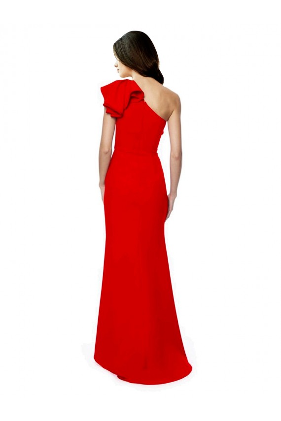 Affordable Sleeveless High Neck Stretch Crepe Red Long Formal Dress
