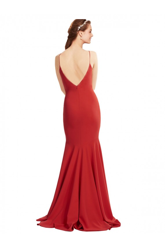 Affordable Sleeveless V-Neck Stretch Crepe Red Long Formal Evening Dress