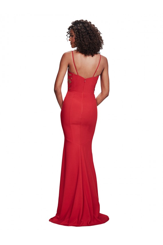 Affordable Sleeveless Spaghetti Straps Stretch Crepe Red Long Evening Dress