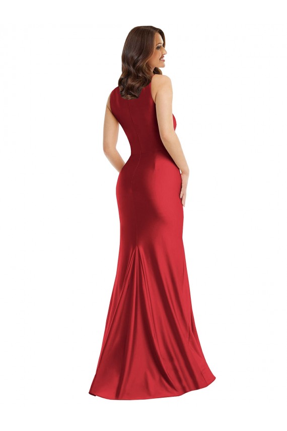 Affordable Sleeveless Square Neck Silky Satin Red Long Plus Size Formal Evening Dress