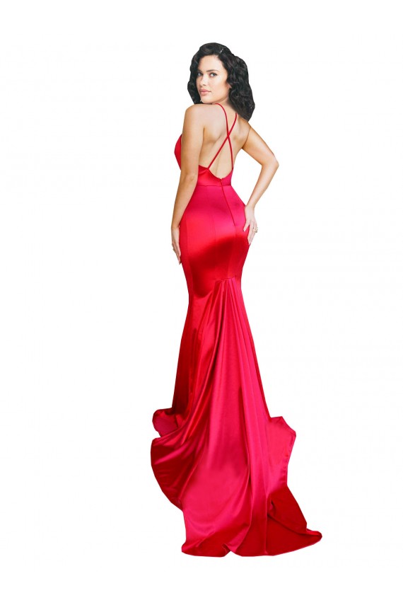 Affordable Sleeveless Sweetheart Stretch Satin Red Long Formal Evening Dress