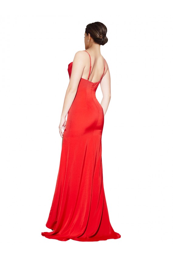 Affordable Sleeveless Strapless Stretch Satin Red Long Formal Evening Dress