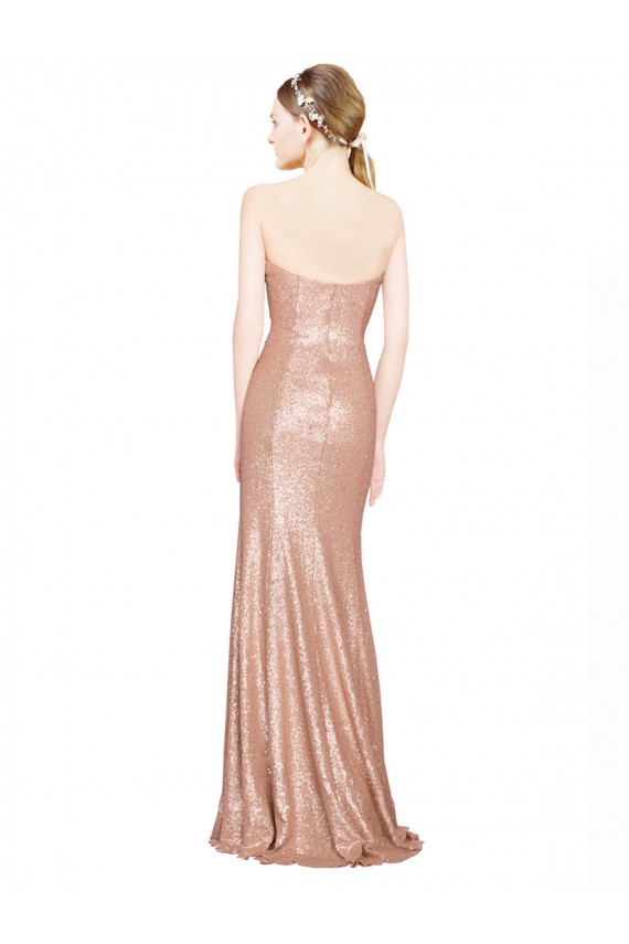 Affordable Sleeveless Sweetheart Sequin Rose Gold Long Formal Evening Dress