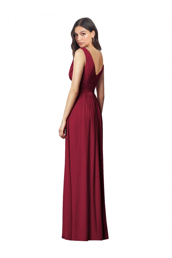 Affordable Sleeveless V-Neck Soft Chiffon Royal Blue Long Semi Formal Evening Dress