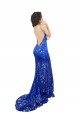 Affordable Sleeveless High Neck Lace Royal Blue Long Semi Formal Evening Dress