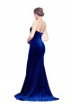 Affordable Sleeveless Strapless Stretch Velvet Royal Blue Sweep Train Formal Evening Dress