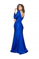 Affordable Long Sleeves V-Neck Silky Satin Royal Blue Long Formal Evening Dress