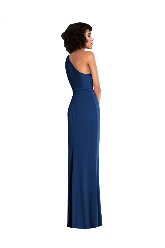 Affordable Sleeveless One Shoulder Spandex Royal Blue Long Semi Formal Evening Dress