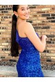Affordable Sleeveless One Shoulder Velvet Sequin Royal Blue Short Homecoming Dresses