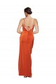 Affordable Sleeveless Cowl Neck Stretch Satin Rust Sweep Train Formal Evening Dress