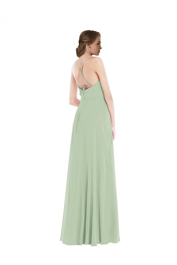 Affordable Sleeveless Scoop Neck Soft Chiffon Sage Long Semi Formal Evening Dress