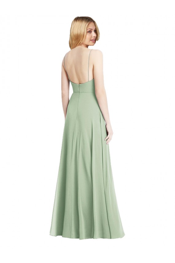 Affordable Sleeveless Square Neck Soft Chiffon Sage Long Formal Evening Dress
