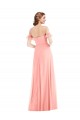 Affordable Flutter Sleeves Off the Shoulder Soft Chiffon Salmon Long Semi Formal Evening Dress