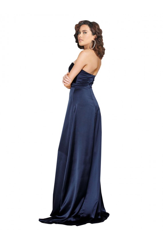 Affordable Sleeveless High Neck Silky Satin Sapphire Long Formal Evening Dress
