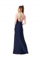 Affordable Sleeveless High Neck Silky Satin Sapphire Sheath Long Formal Evening Dress