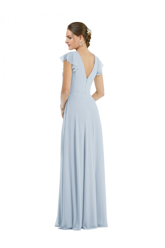 Affordable Flutter Sleeves Bateau Neck Soft Chiffon Sea Glass Long Formal Evening Dress