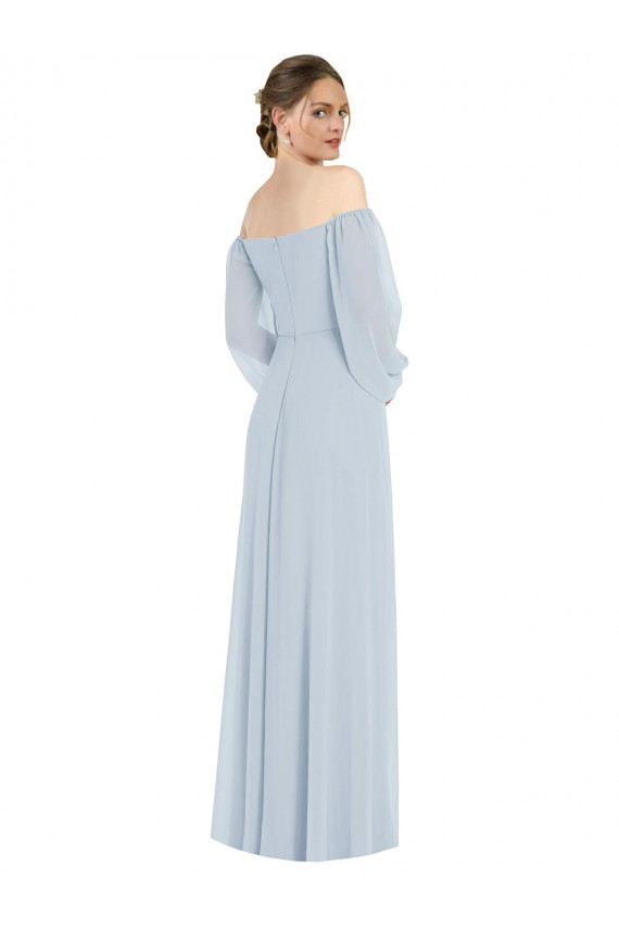 Affordable Puff Sleeves Sweetheart Soft Chiffon Sea Glass Long Formal Evening Dress