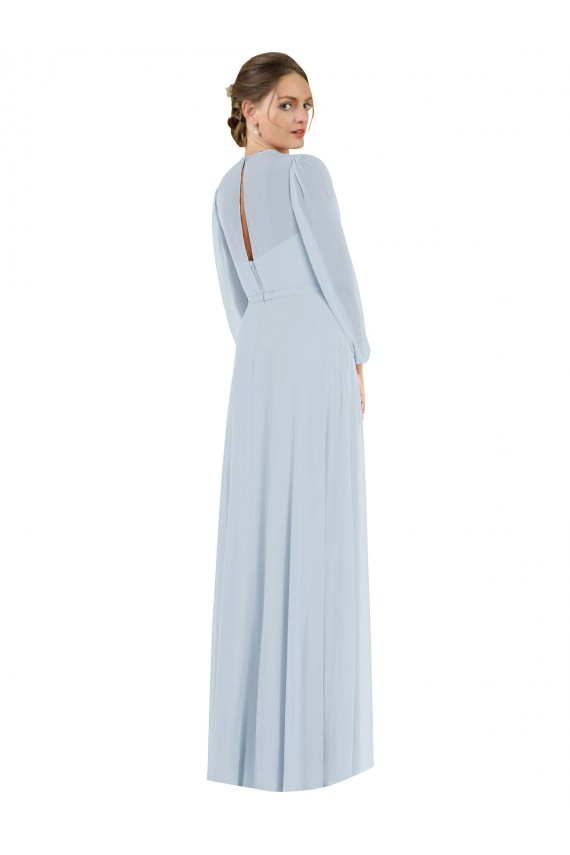 Affordable Puff Sleeves Strapless Soft Chiffon Sea Glass Long Formal Evening Dress