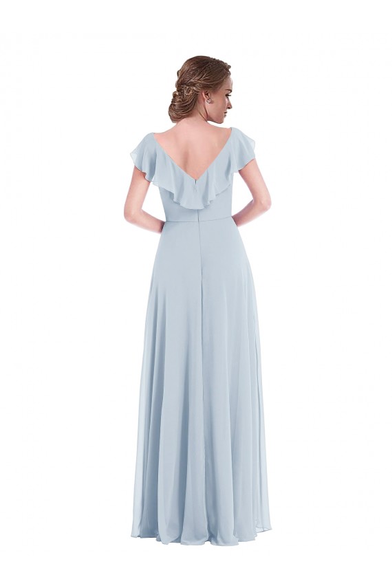 Affordable Sleeveless V-Neck Soft Chiffon Sea Glass Long Black Tie Evening Dress