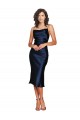 Affordable Sleeveless Cowl Neck Silky Satin Dark Navy Cocktail Length Formal Evening Dress
