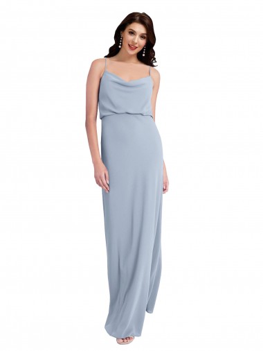 Affordable Sleeveless Cowl Neck Stretch Crepe Smoke Blue Long Formal Evening Dress
