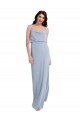 Affordable Sleeveless Cowl Neck Stretch Crepe Smoke Blue Long Formal Evening Dress