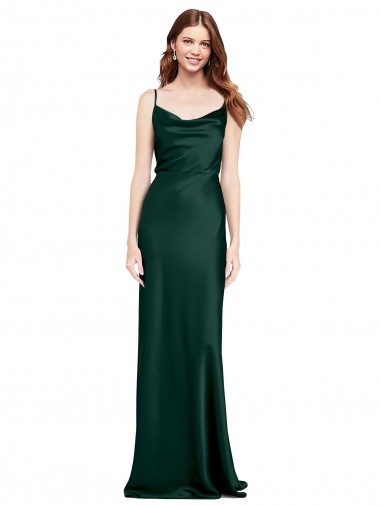 Affordable Sleeveless Cowl Neck Stretch Satin Hunter Long Black Tie Evening Dress