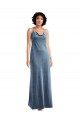 Affordable Sleeveless Cowl Neck Stretch Velvet Dusty Blue Long Evening Gowns