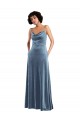 Affordable Sleeveless Cowl Neck Stretch Velvet Dusty Blue Long Semi Formal Evening Dress