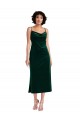 Affordable Sleeveless Cowl Neck Stretch Velvet Dark Green Midi Length Black Tie Evening Dress