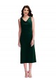 Affordable Sleeveless Cowl Neck Stretch Velvet Dark Green Midi Length Evening Dress