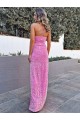 Affordable Sleeveless Halter Neck Velvet Sequin Long Evening Dress