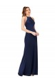 Affordable Sleeveless High Neck Silky Satin Sapphire Sheath Long Formal Evening Dress