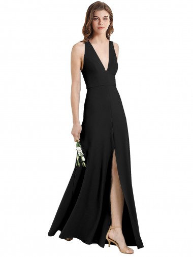 Affordable Sleeveless High Neck Stretch Crepe Black Sheath Long Formal Evening Dress